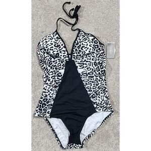Guess Y2K One Piece Swimsuit Cheetah Halter Womens Size Medium